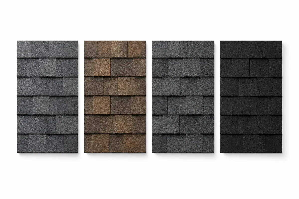 Four types of asphalt shingles — 3-tab, architectural, designer, and Class 4 impact-resistant